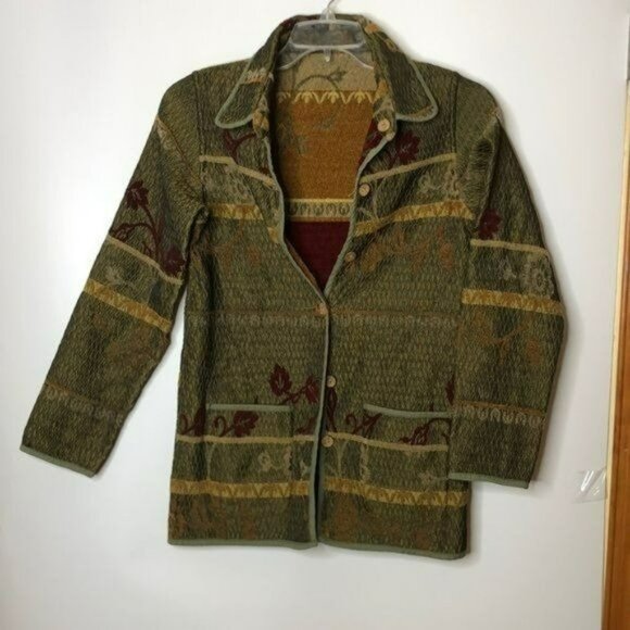 Tally Ho Women's Long Sleeve Wood Buttons Reversible Jacket S SMALL - Picture 1 of 13